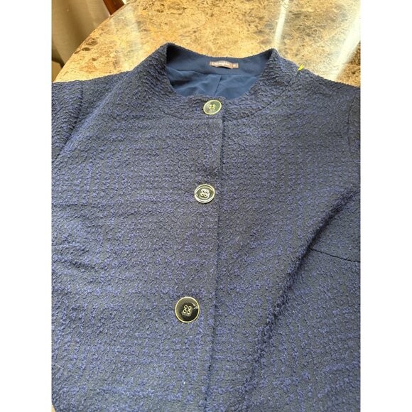 J.McLaughlin Navy Textured Button-Up Jacket 3/4 Sleeve Women’s Outerwear Cotton - Picture 9 of 10